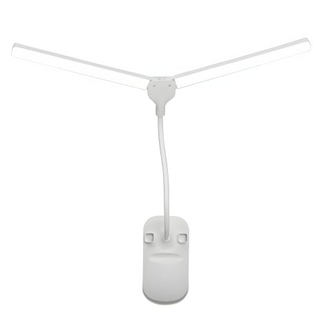 Гибкая USB LED лампа настольная с прищепкой и аккумулятором, белая, двойная