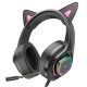 Игровые наушники Hoco W107 Cute cat luminous CAT EAR GAMING headphones Фантом Кот Черно-Розовый