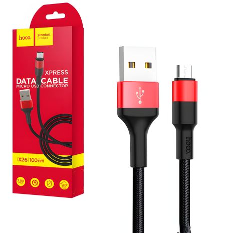 Кабель Hoco X26 MicroUSB to USB 1m червоно-чорний