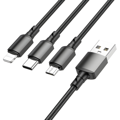 Кабель USB Borofone 3-in-1 BX72 IP+Type-C+Micro Чорний