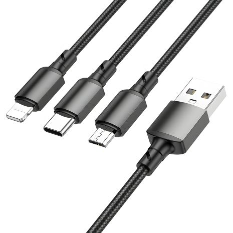 Кабель USB Borofone 3-in-1 BX72 IP+Type-C+Micro Чорний