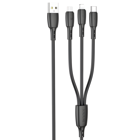 Кабель USB Borofone 3-in-1 BX71 IP+Type-C+Micro Чорний