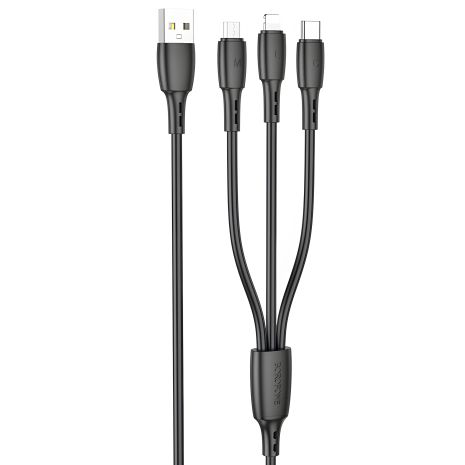 Кабель USB Borofone 3-in-1 BX71 IP+Type-C+Micro Чорний