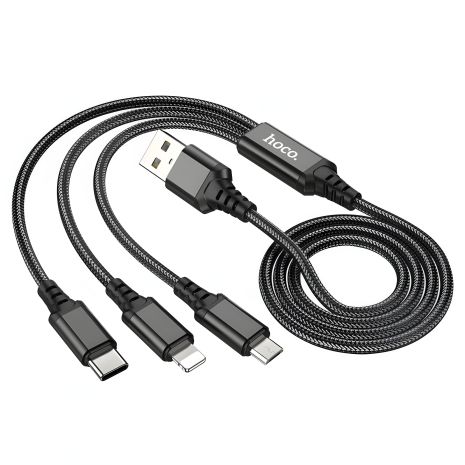 1m чорний кабель Hoco X76 3в1 USB to Type-C/Lightning/MicroUSB