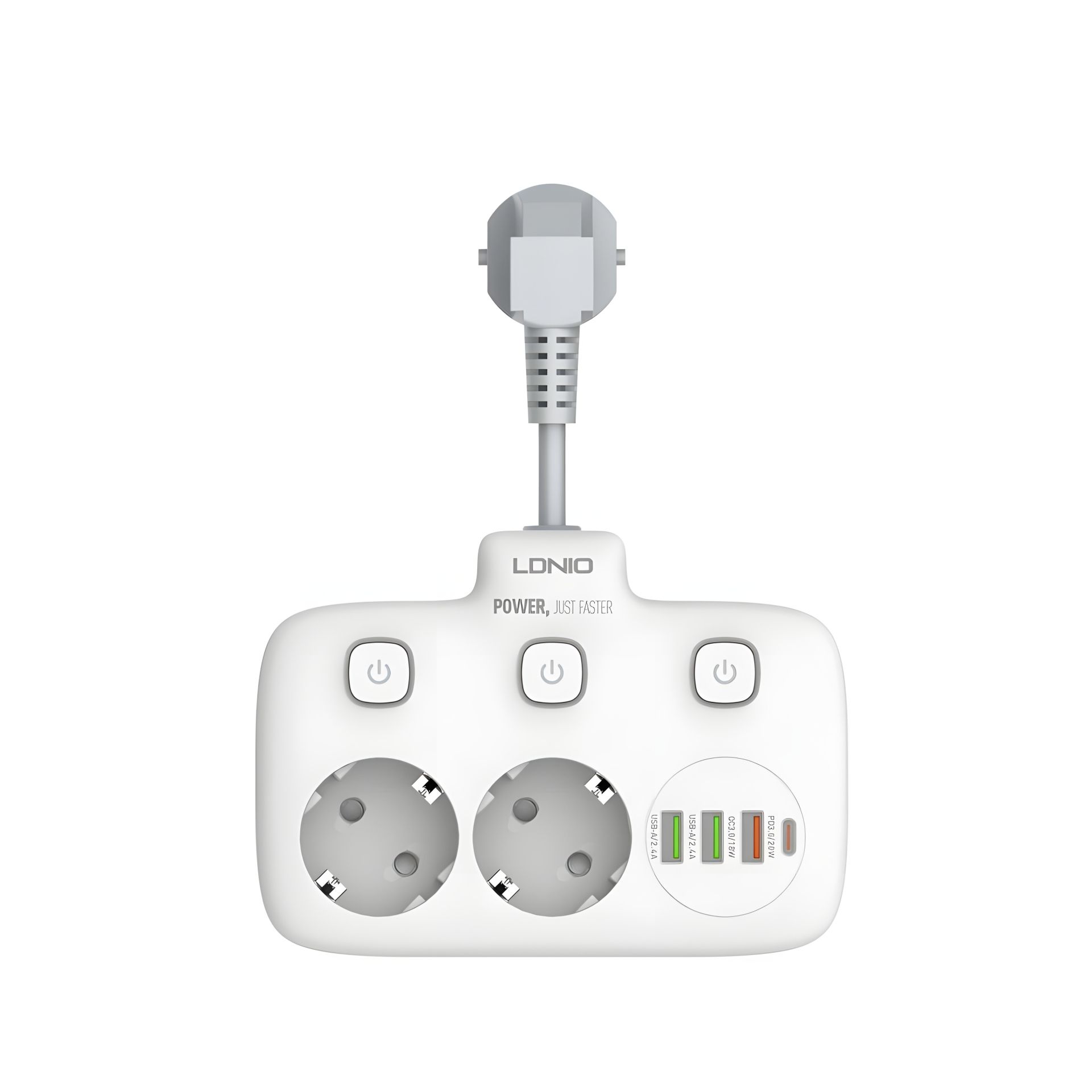 Мережевий подовжувач LDNIO SE2435 2 EU ports /1 PD/1 QC/2 auto ID Білий Мережевий подовжувач LDNIO SE2435 2 EU ports /1 PD/1 QC/2 auto ID Білий