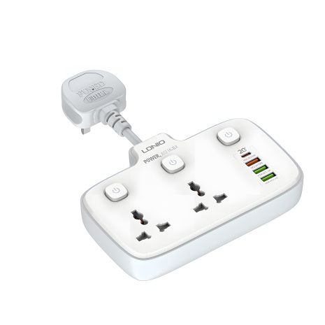 LDNIO SC2413 мережевий подовжувач з 2 універсальними портами /1 PD/1 QC/2 auto ID Білий