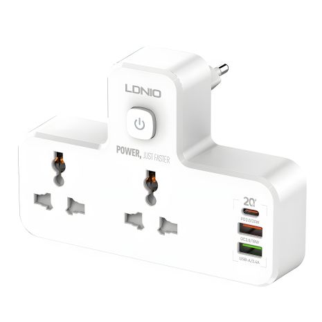 Перехідник мережевий з нічником LDNIO SC2311 2 порти/1PD/1 QC 3.0/1 USB/ 2 контакта/ Led лампа Білий