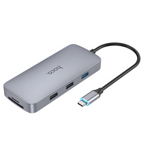 Адаптер-мультихаб HOCO HB32 Type-C converter Grey (Type-C to USB3.0+USB2.0*2+Type-C+RJ45+HDMI 4K+PD 100W+SD+TF)