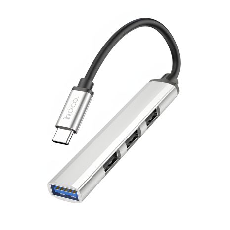 Адаптер Hoco HB26 (Type-C на USB3.0+3×USB2.0) 4в1 металлический серый