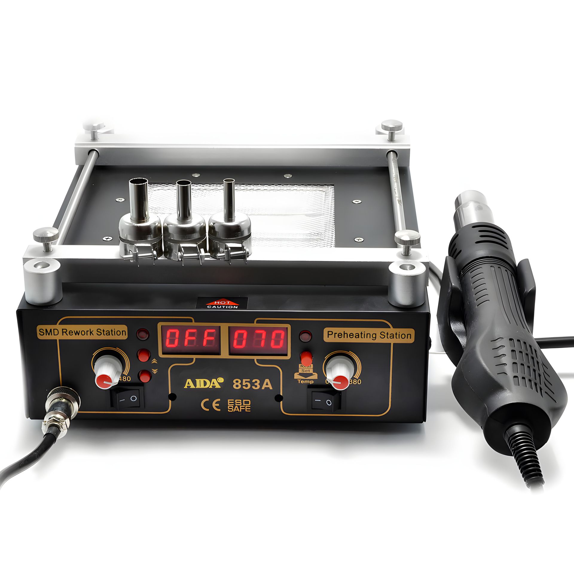 Плат преднагреватель инфракрасный Aida 853A, керамический, с цифровым термовоздушным феном и индикацией Плат преднагреватель инфракрасный Aida 853A, керамический, с цифровым термовоздушным феном и индикацией