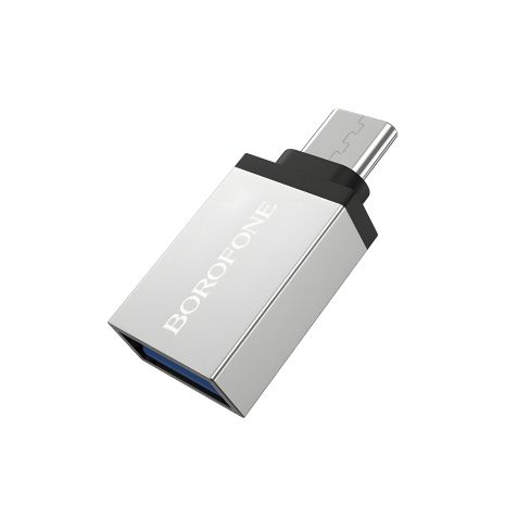 Перехідник адаптер сріблястий Borofone BV3 Type-C to USB 3.0 (F)