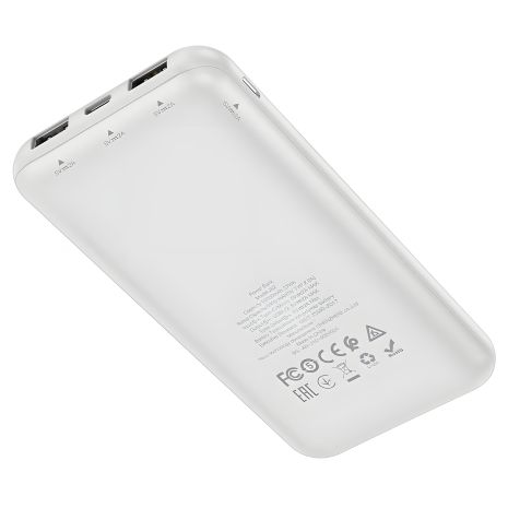 Повербанк Hoco J82 Easylink (10000 mAh/Out: 2USB 5V/2A/In: Type-C, micro-USB 5V/2A) з LED індикатором, Білий