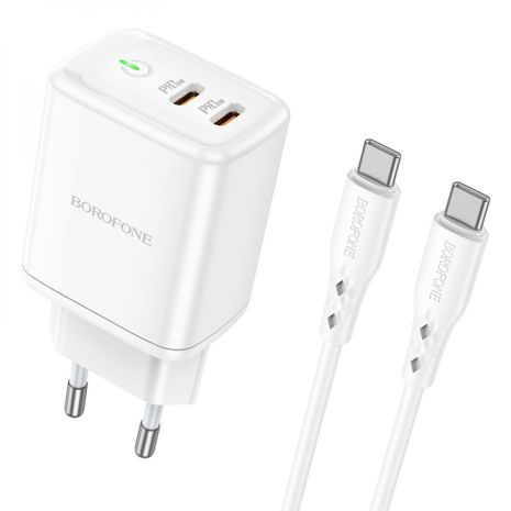 Зарядка Borofone BN9 Reacher PD/QC (2 USB-C), адаптер на 35W Type-C to Type-C, белый