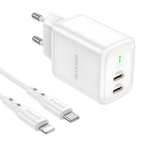 Зарядка Borofone BN9 Reacher PD/QC (2 USB-C), адаптер на 35W Type-C to Type-C, белый