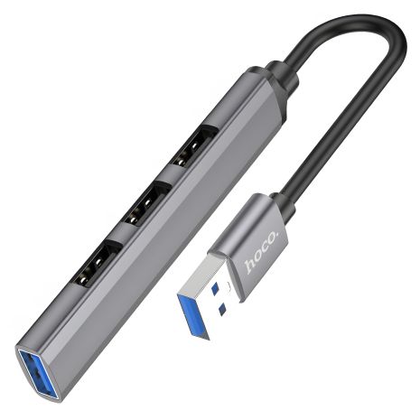 Hoco HB26 4-in-1 USB Hub adapter (USB to USB3.0+USB2.0*3), металлический серый