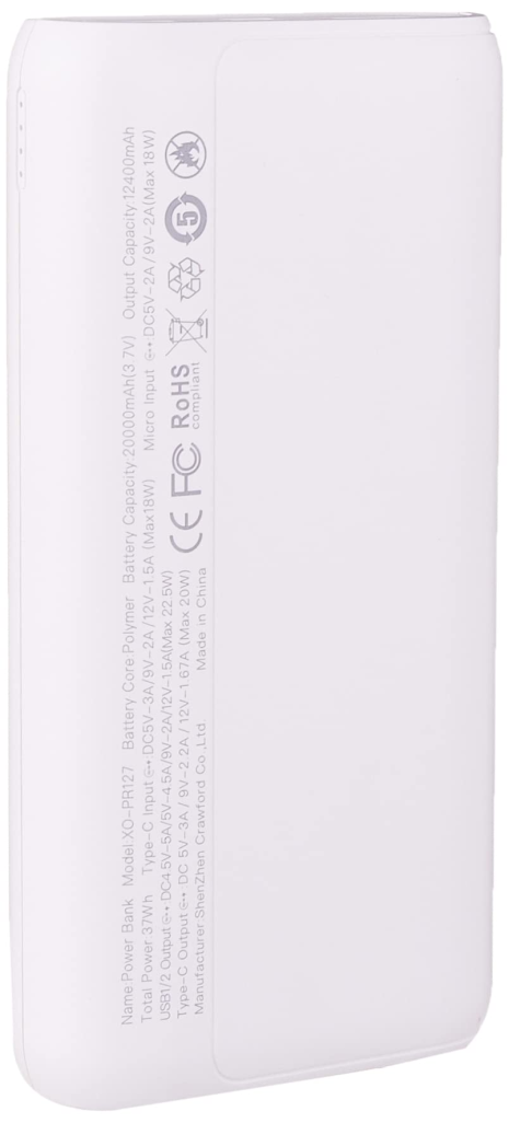 Power bank XO PR127 PD20W+QC22.5W 20000 mAh white