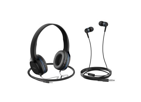 Пара навушників накладні та вакуумні HOCO Enlighten W24, 3.5mm, 1.2m, black-blue