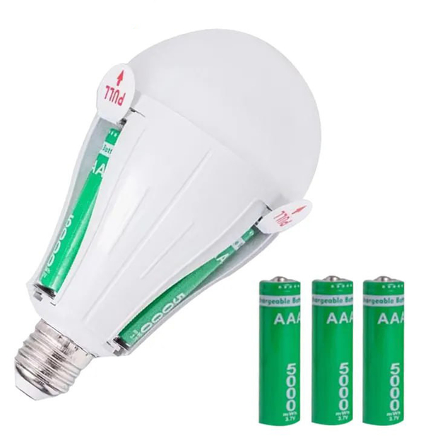 LED Лампа 30W на аккумуляторах 3x18650 аварийная автоматическая |E27, 3W от АКБ до 4 часов, 6800K| White LED Лампа 30W на аккумуляторах 3x18650 аварийная автоматическая |E27, 3W от АКБ до 4 часов, 6800K| White