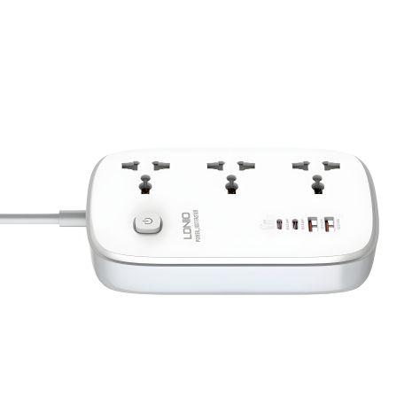 Мережевий подовжувач Ldnio SC3416 | 2USB/2Type-C, 3 розетки, QC/PD, 65W/5A, 2м EU Plug | білий