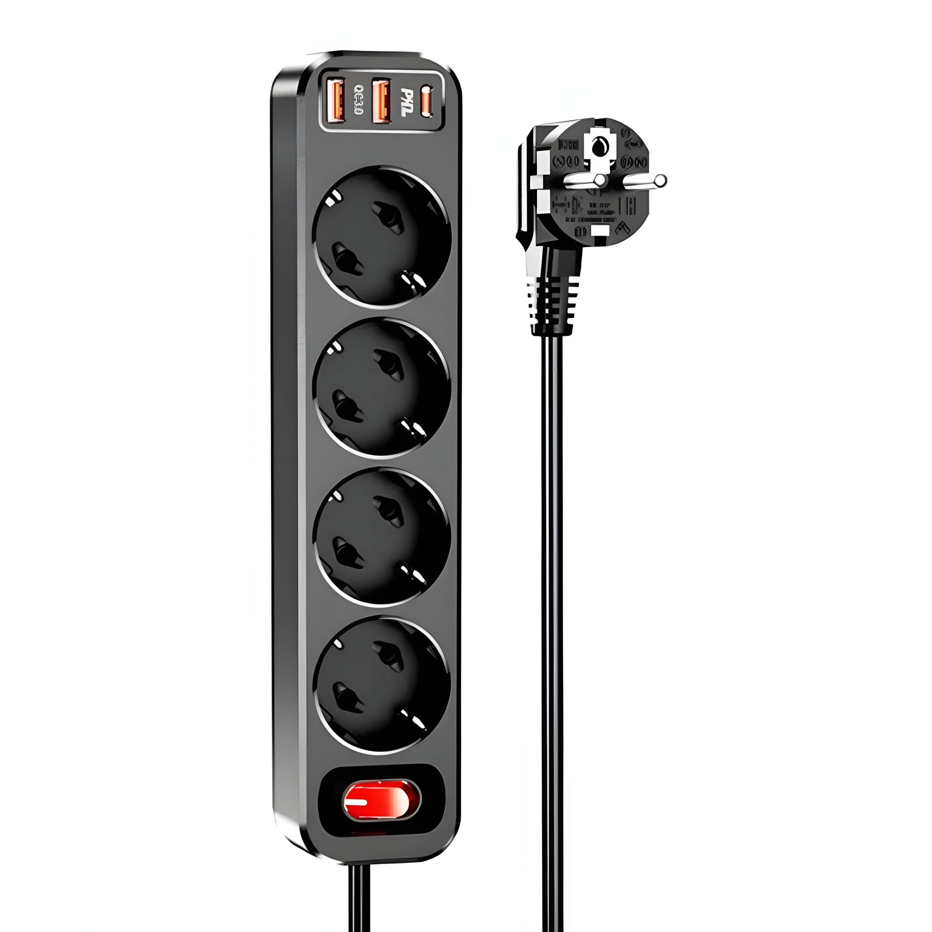 Мережевий подовжувач HOCO NS1 Aura 4-бітний кабель-подовжувач з швидкою зарядкою 2USB/1Type-C, 4 розетки, 4000W, 20W/3A, PD/QC, 1.8m | чорний Мережевий подовжувач HOCO NS1 Aura 4-бітний кабель-подовжувач з швидкою зарядкою 2USB/1Type-C, 4 розетки, 4000W, 20W/3A, PD/QC, 1.8m | чорний