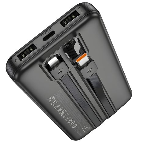 Power bank Hoco J114 10000mAh з дисплеєм та кабелями 3в1 Type-C/ Lightning/ MicroUSB black