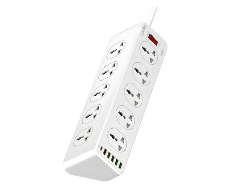 Зарядний пристрій подовжувач Ldnio SC10610EU (5 USB/ Type-C QC PD, 10 розеток, 2m, сіро-білий) Зарядний пристрій подовжувач Ldnio SC10610EU (5 USB/ Type-C QC PD, 10 розеток, 2m, сіро-білий)