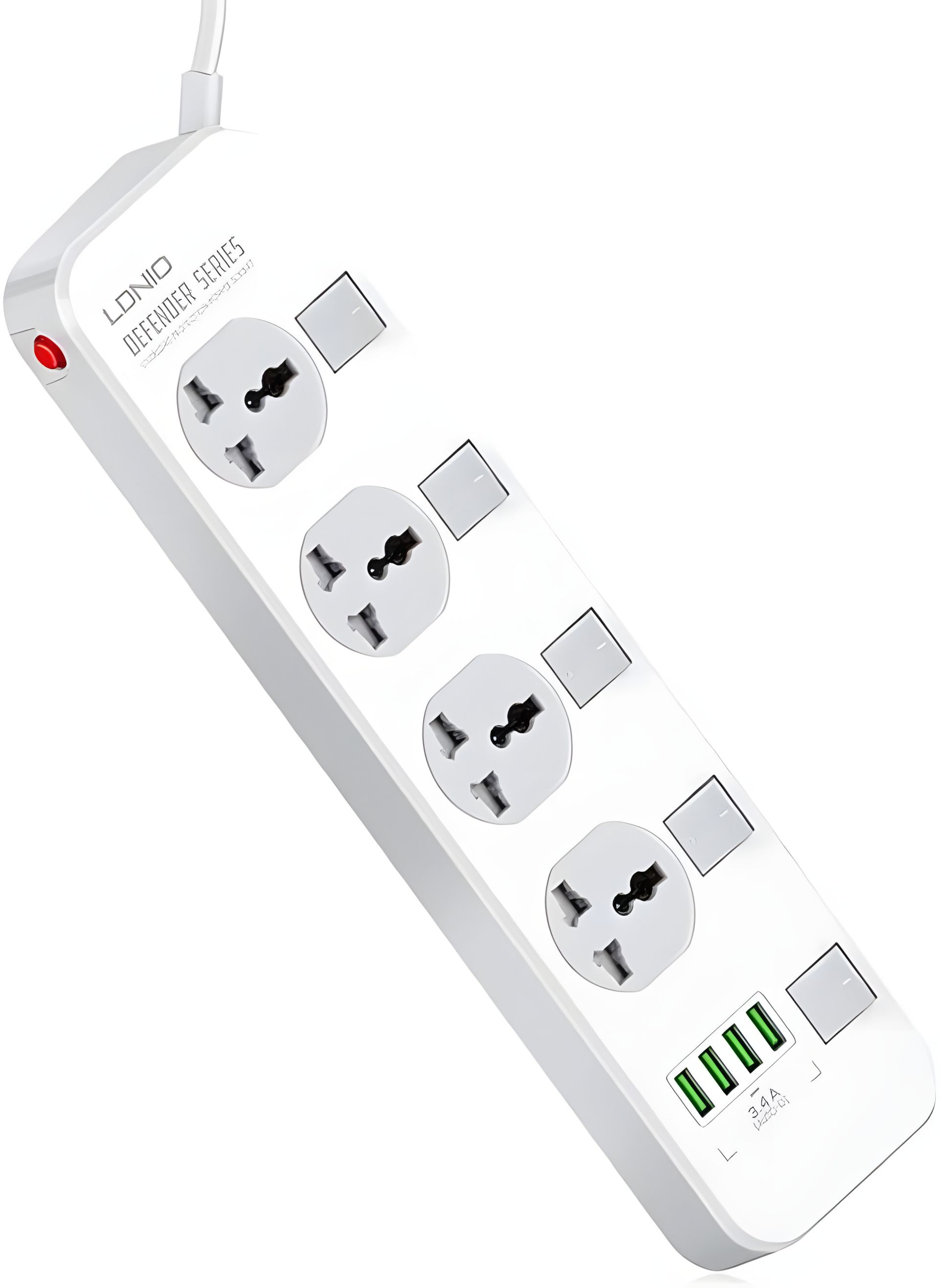 Сетевой зарядный удлинитель Ldnio SC4408EU 2500W, 4USB, 4 розетки, 2m, белый, EU plug Сетевой зарядный удлинитель Ldnio SC4408EU 2500W, 4USB, 4 розетки, 2m, белый, EU plug