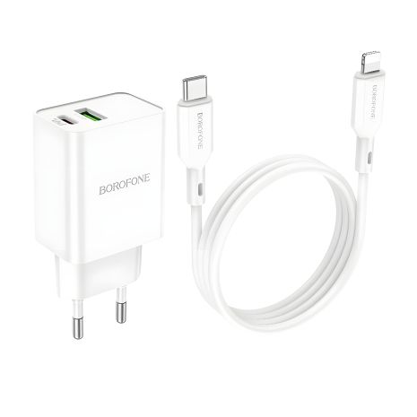 Сетевой Зарядник Borofone BA69A Resource PD20W+QC3.0 с Type-C на Lightning Белый