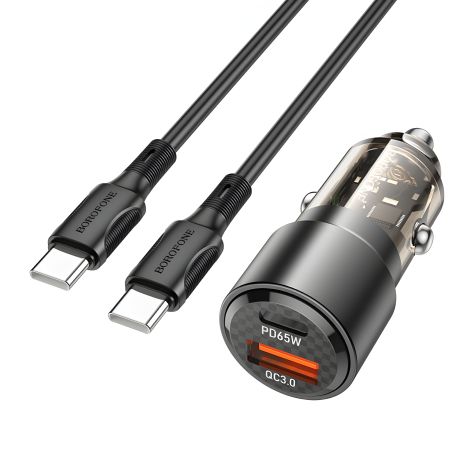 Авто Зарядка Borofone Smart BZ20A 83W Dual PD65W+QC3.0 Type-C to Type-C Чорний Авто Зарядка Borofone Smart BZ20A 83W Dual PD65W+QC3.0 Type-C to Type-C Чорний