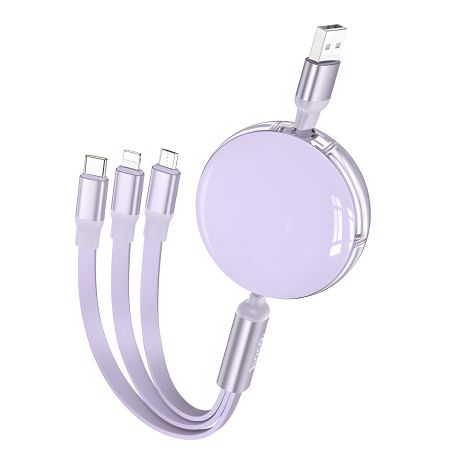 Кабель Hoco X78 фіолетовий 3в1 USB до Type-C/ Lightning/ MicroUSB 1m