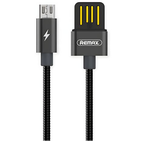 Черный USB к MicroUSB кабель Remax RC-080m в металлической оплетке 1m