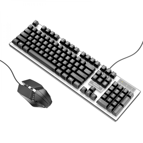 Дротові ігрові клавіатура та миша Hoco GM18, USB, 1.46m, 1.5m, 800-1200DPI, RGB, Чорний Дротові ігрові клавіатура та миша Hoco GM18, USB, 1.46m, 1.5m, 800-1200DPI, RGB, Чорний