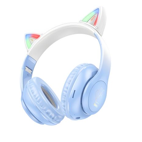Полноразмерные наушники беспроводные Hoco W42 Cat Ear с подсветкой |BT5.3, AUX/TF, 10h| синие