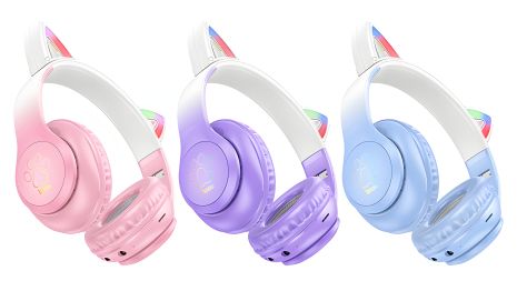 Бордовые Беспроводные Полноразмерные Наушники Hoco W42 Cat Ear с подсветкой |BT5.3, AUX/TF, 10h|