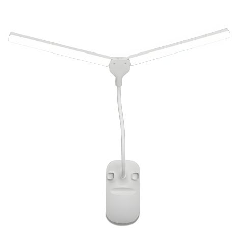 Гибкая USB LED лампа настольная с прищепкой и двумя аккумуляторами, белая, двойная