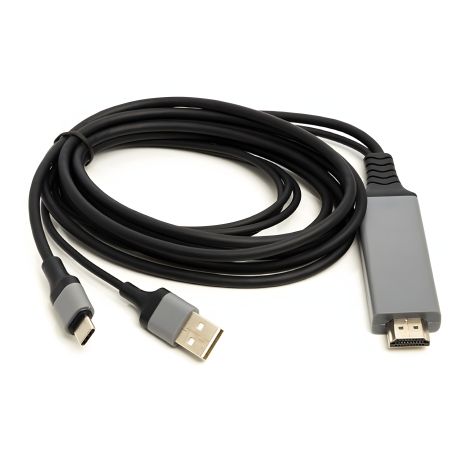 Комбинированный кабель PowerPlant HDMI (M) - USB A (M) / Type-C (M), длина 1 м