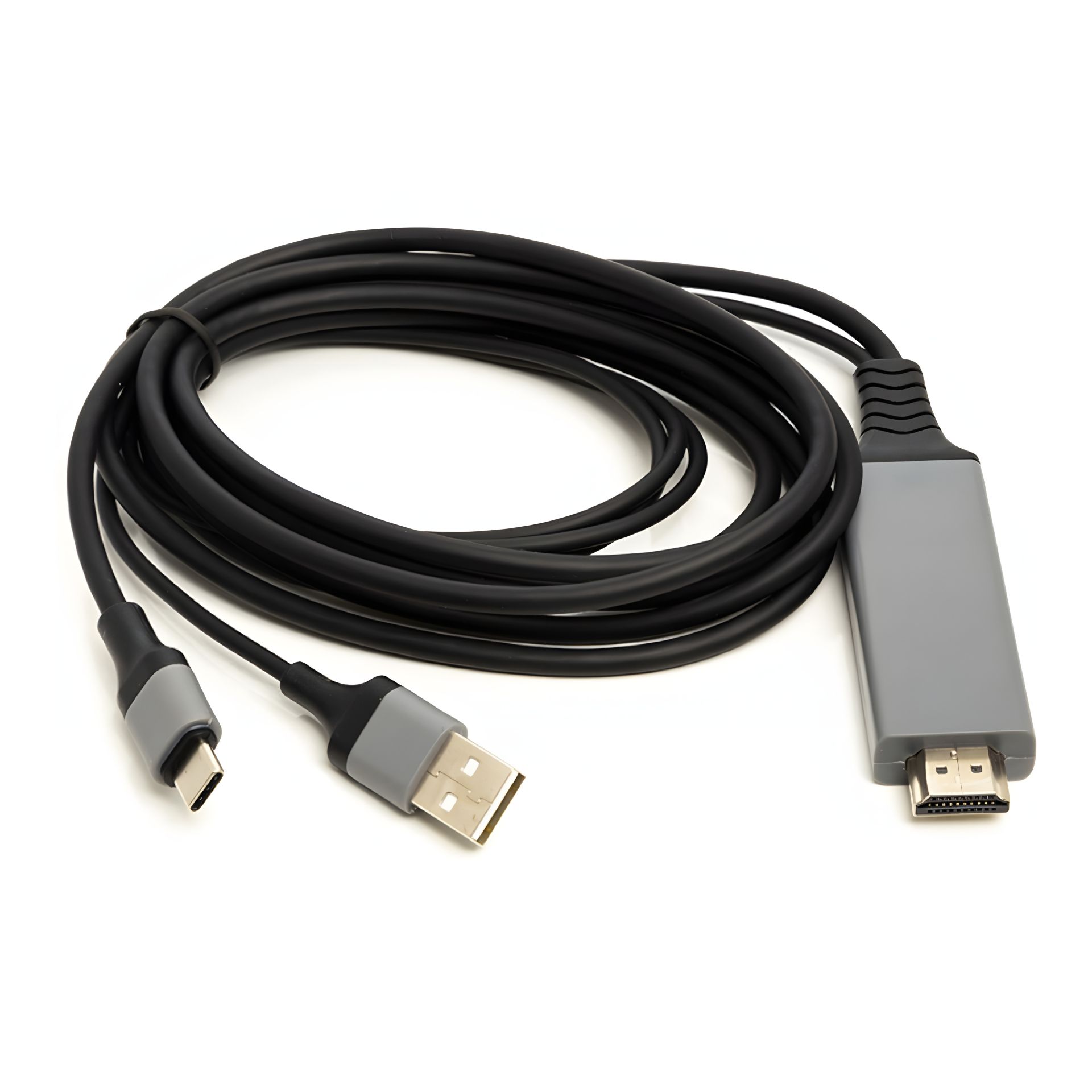 Комбинированный кабель PowerPlant HDMI (M) - USB A (M) / Type-C (M), длина 1 м Комбинированный кабель PowerPlant HDMI (M) - USB A (M) / Type-C (M), длина 1 м