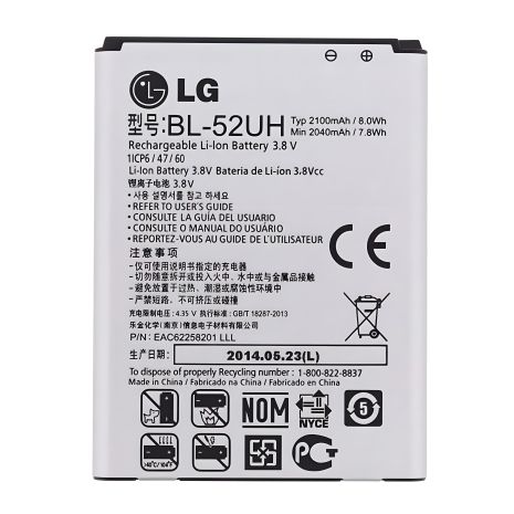 Original PRC LG L65 L70 Spirit D280 D285 D320 D325 H222 BL-52UH Акумулятори, 12 міс. гарантії, 2040 mAh