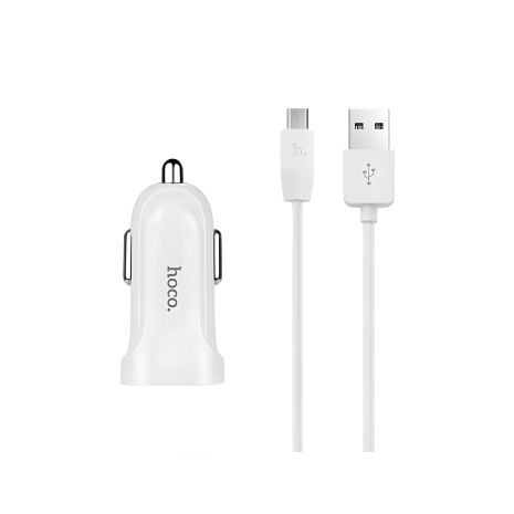 Зарядний автомобільний Hoco Z2A (2USB/2.4A) + Кабель Micro USB Білий
