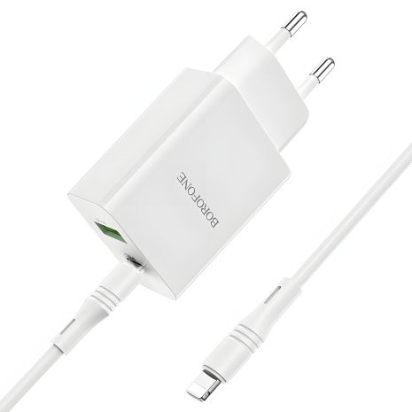 Зарядное устройство Borofone BA56A PD 20W + QC3.0 Type-C to Lightning White Зарядное устройство Borofone BA56A PD 20W + QC3.0 Type-C to Lightning White