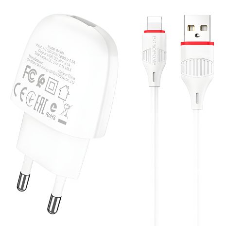 Зарядний пристрій Borofone BA49A Lightning 2,1A White