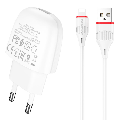 Зарядний пристрій Borofone BA49A Lightning 2,1A White