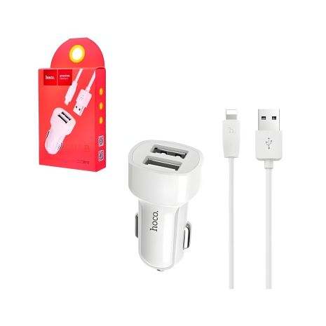 Автомобільне ЗУ Hoco Z2A (2USB/2.4A) + Cable iPhone White Автомобільне ЗУ Hoco Z2A (2USB/2.4A) + Cable iPhone White