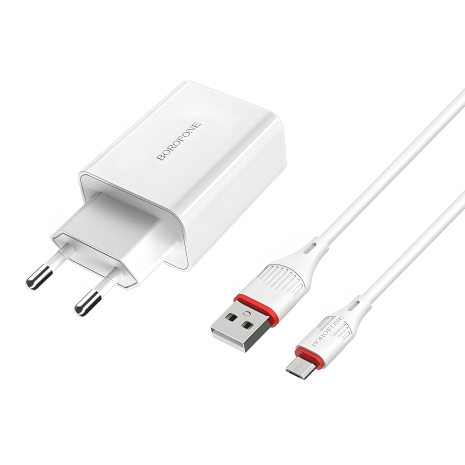 ЗУ Borofone BA21A QC 3.0 18W + Кабель Micro Белый