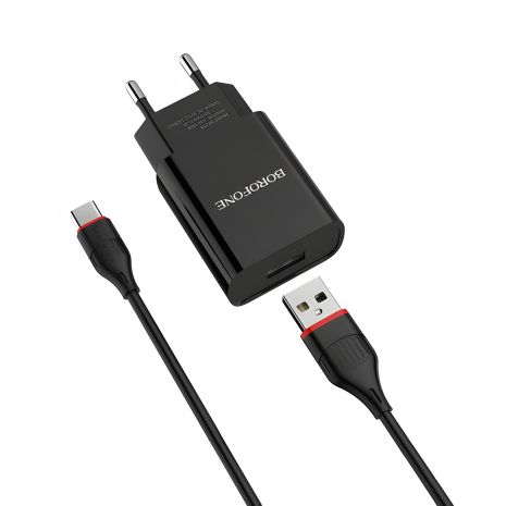 Зарядное устройство Borofone BA20A Type-C 1USB 2.1A, черное Зарядное устройство Borofone BA20A Type-C 1USB 2.1A, черное
