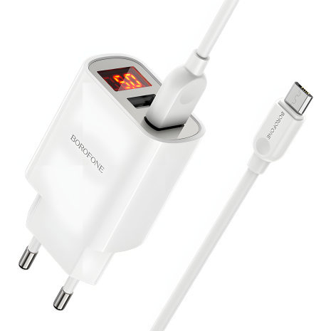 Зарядний пристрій Borofone BA58A Digital Display Micro 2USB 2.4A White
