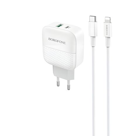 Зарядний пристрій Borofone BA46A PD + QC3.0 Type-C to Lightning White