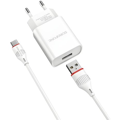 Білий зарядний пристрій Borofone BA20A Type-C 1USB 2.1A