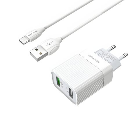 Зарядка Borofone BA39A QC3.0 Type-C на 2USB 18W Белый Зарядка Borofone BA39A QC3.0 Type-C на 2USB 18W Белый