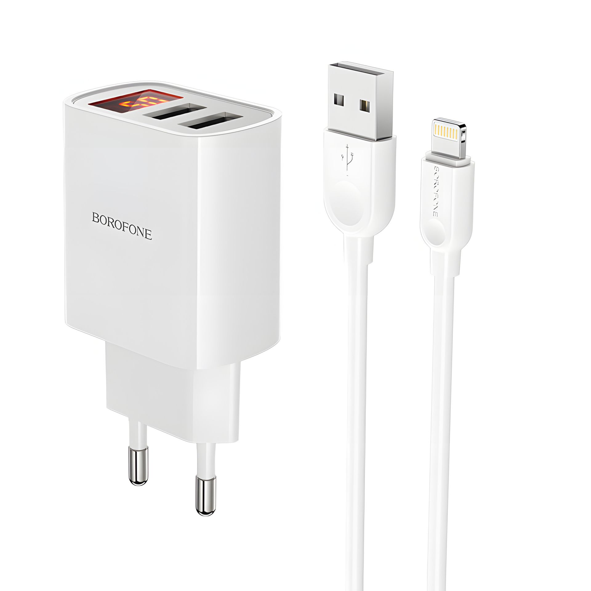 Зарядний пристрій Borofone BA58A Digital Display Lightning 2USB 2.4A White Зарядний пристрій Borofone BA58A Digital Display Lightning 2USB 2.4A White